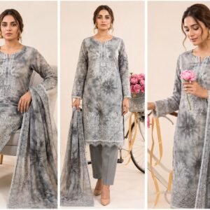Premium Grey Embroidered Lawn 3 Piece Unstitched Suit for Women | Archaic Impression