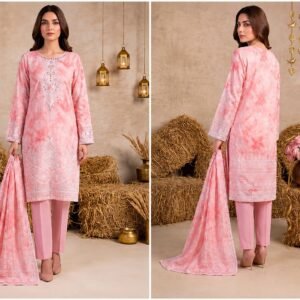 Premium Peach Pink Embroidered Lawn 3 Piece Unstitched Suit for Women