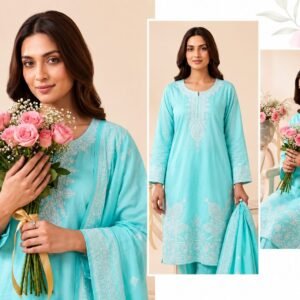 Luxury Aqua Blue Embroidered Lawn 3 Piece Summer Collection for Women
