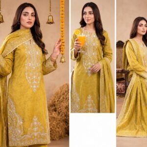Elegant Mustard Yellow Embroidered Lawn 3 Piece Unstitched Suit for Women