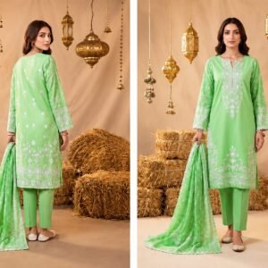 Luxury Mint Green Embroidered Lawn 3 Piece Unstitched Suit for Women