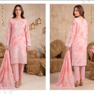 Premium Peach Pink Embroidered Lawn 3 Piece Suit for Women