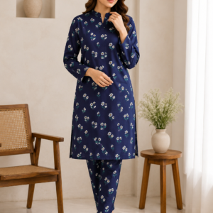 Navy Daisy Premium Lawn 2 Piece Unstitched Suit – Shirt & Trouser