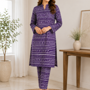 Purple Geo Premium Lawn 2 Piece Unstitched Suit – Shirt & Trouser