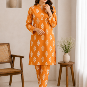 Amber Orange Premium Lawn 2 Piece Unstitched Suit