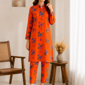 Orange Bloom Premium Lawn 2 Piece Unstitched Suit – Shirt & Trouser