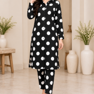 Black Polka Stone Linen 2 Piece Unstitched Suit